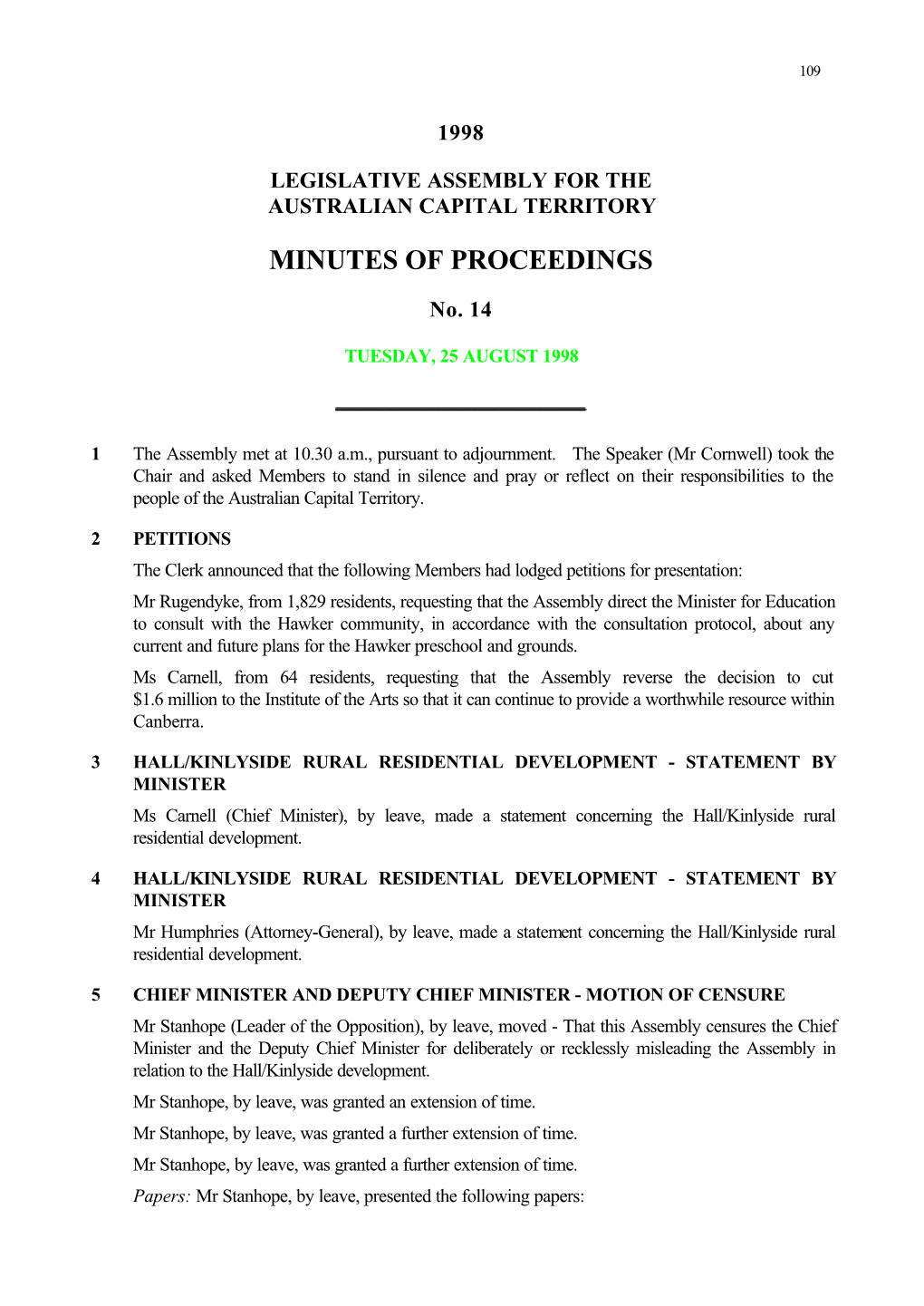 Minutes of Proceedings