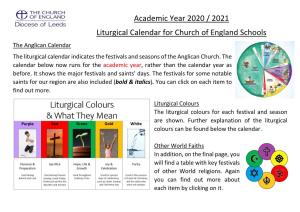 Academic Year 2020 / 2021 Liturgical Calendar for Church of England Schools