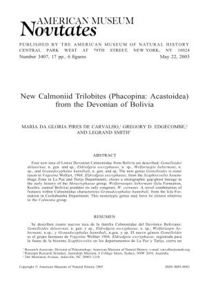 New Calmoniid Trilobites (Phacopina: Acastoidea) from the Devonian of Bolivia