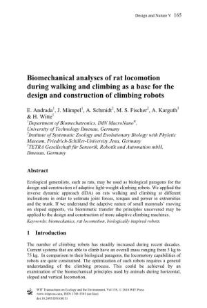 Biomechanical Analyses of Rat Locomotion During Walking and Climbing As a Base for the Design and Construction of Climbing Robots