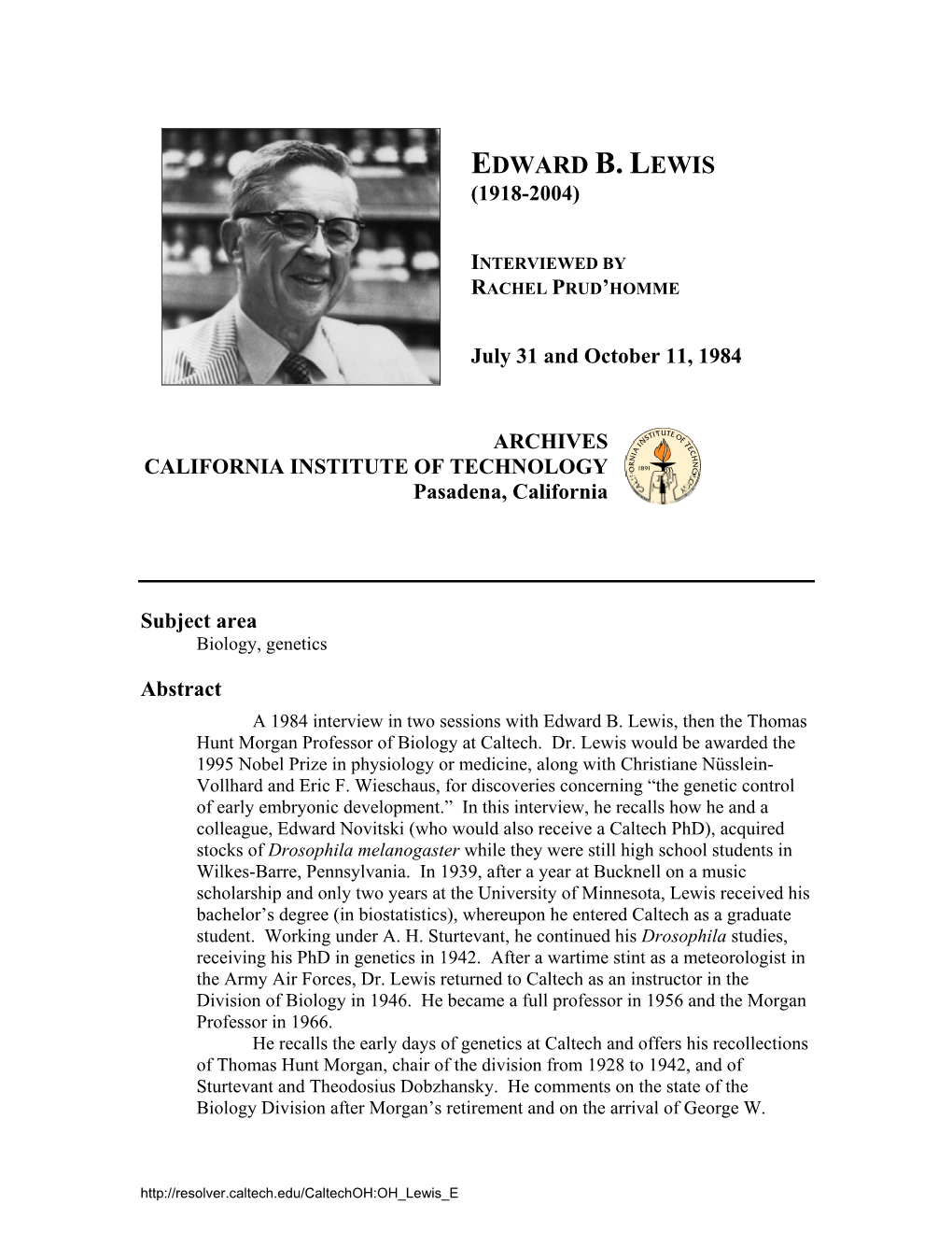 Interview with Edward B. Lewis