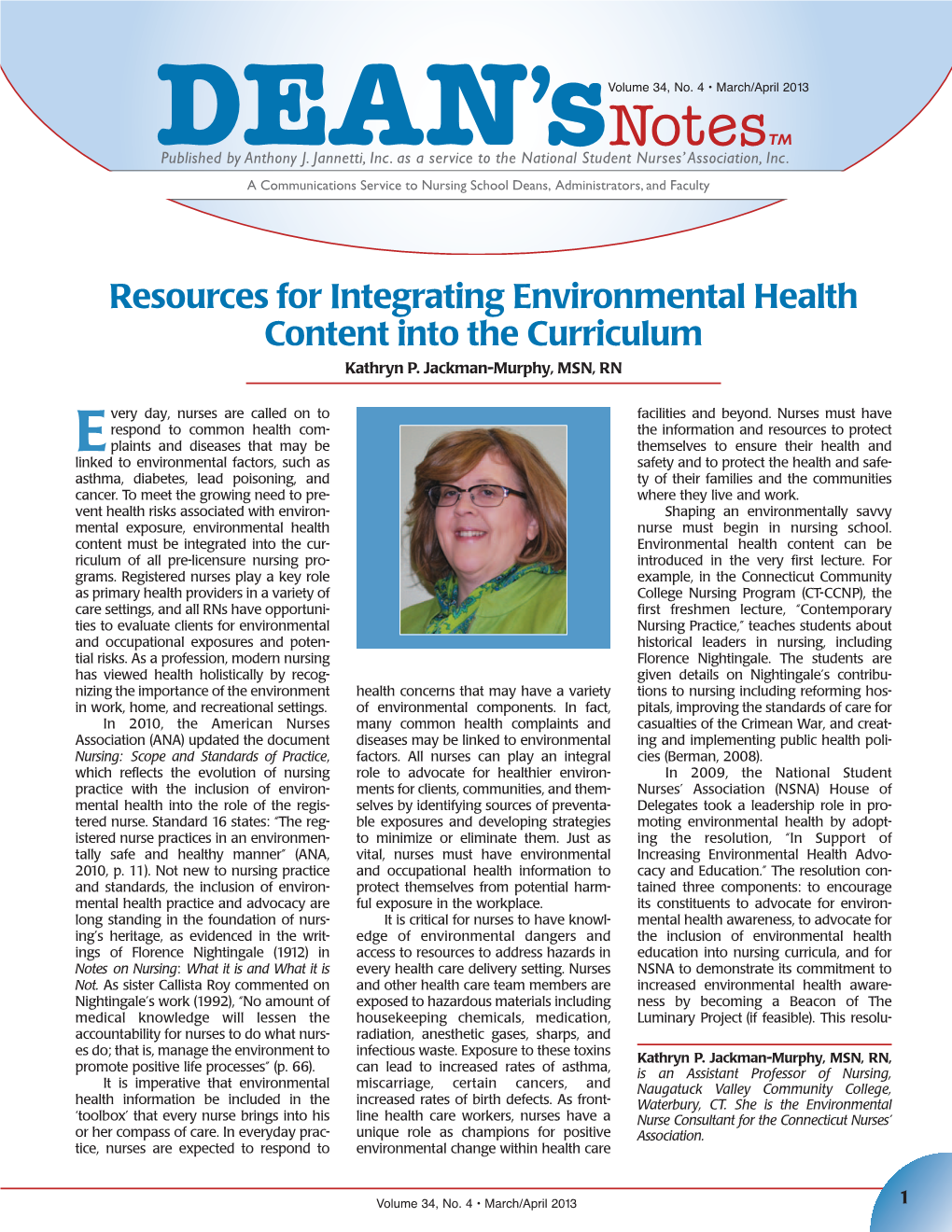 Resources for Integrating Environmental Health Content Into the Curriculum Kathryn P