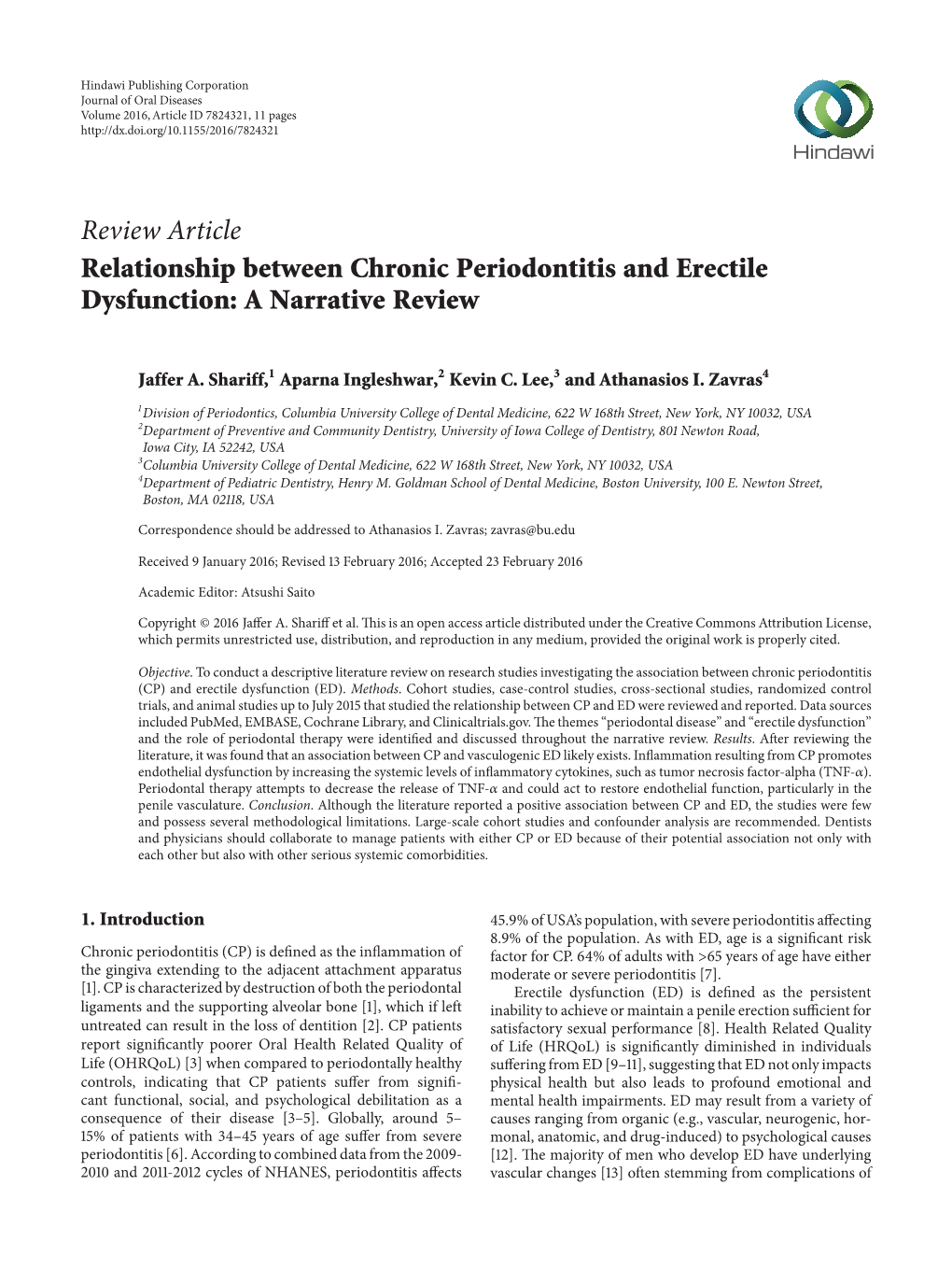 Relationship Between Chronic Periodontitis and Erectile Dysfunction: a Narrative Review