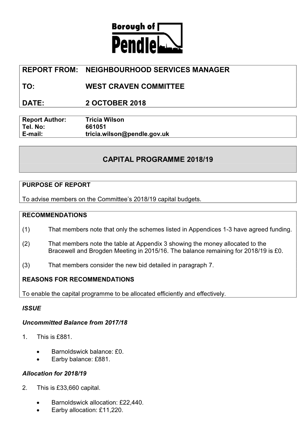 Capital Programme 2018/19