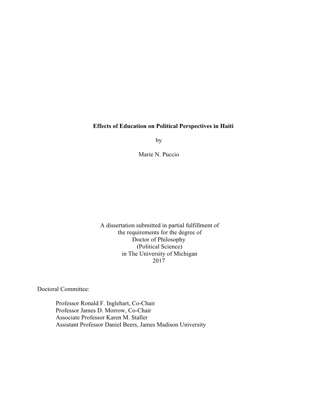 Effects of Education on Political Perspectives in Haiti by Marie N
