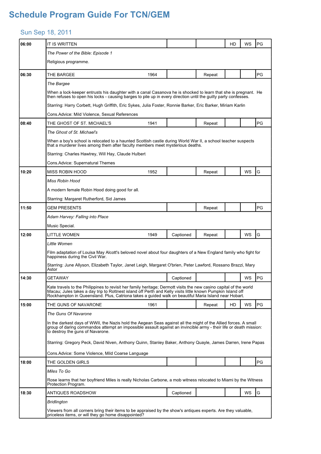 Program Guide Report