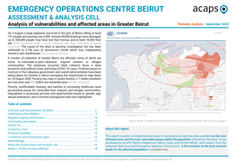 EMERGENCY OPERATIONS CENTRE BEIRUT ASSESSMENT & ANALYSIS CELL Analysis of Vulnerabilities and Affected Areas in Greater Beirut Thematic Analysis - September 2020