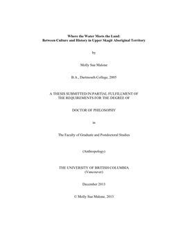 Where the Water Meets the Land: Between Culture and History in Upper Skagit Aboriginal Territory