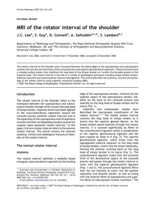 MRI of the Rotator Interval of the Shoulder J.C