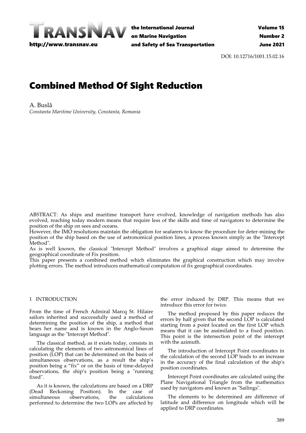 Combined Method of Sight Reduction