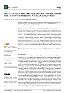 Increased Varietal Aroma Diversity of Marselan Wine by Mixed Fermentation with Indigenous Non-Saccharomyces Yeasts