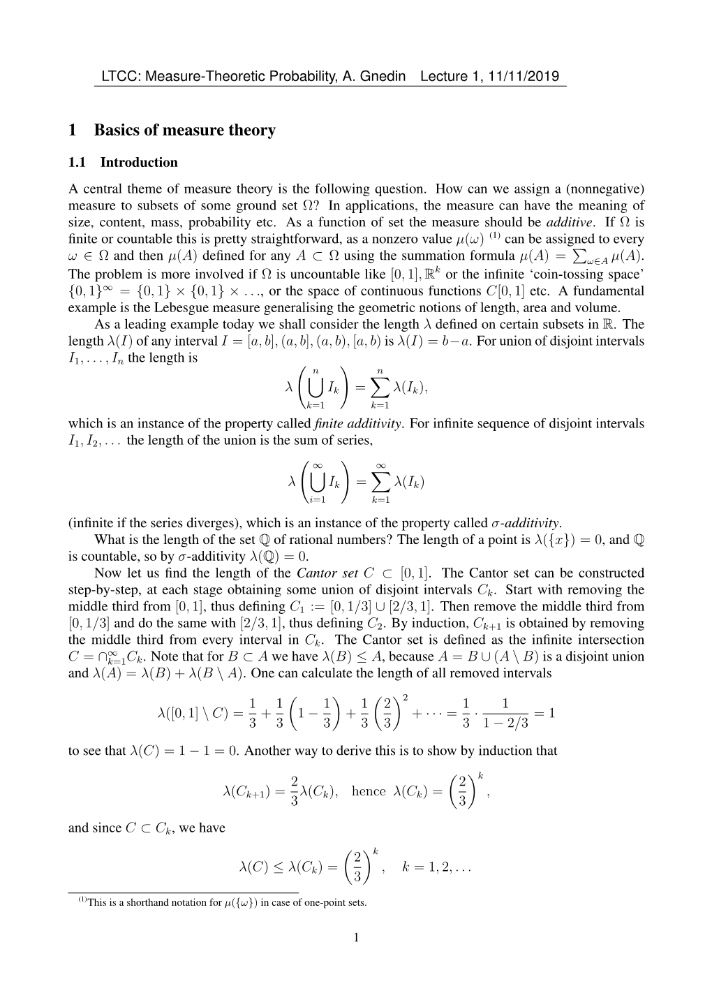 1 Basics of Measure Theory