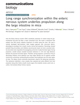 Long Range Synchronization Within the Enteric Nervous System Underlies Propulsion Along the Large Intestine in Mice ✉ Nick J