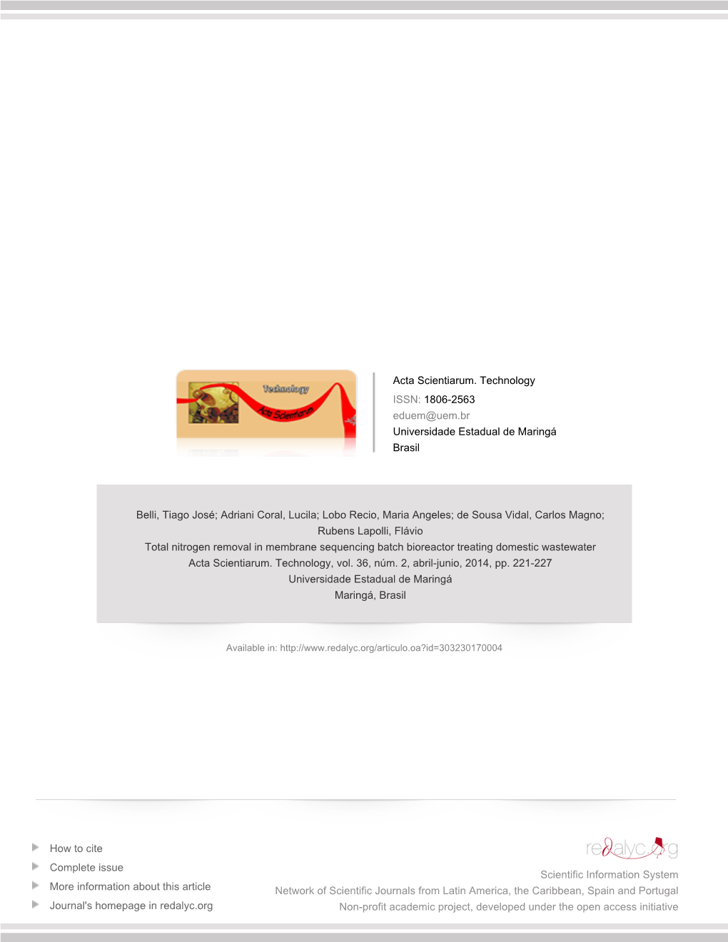 Redalyc.Total Nitrogen Removal in Membrane Sequencing Batch