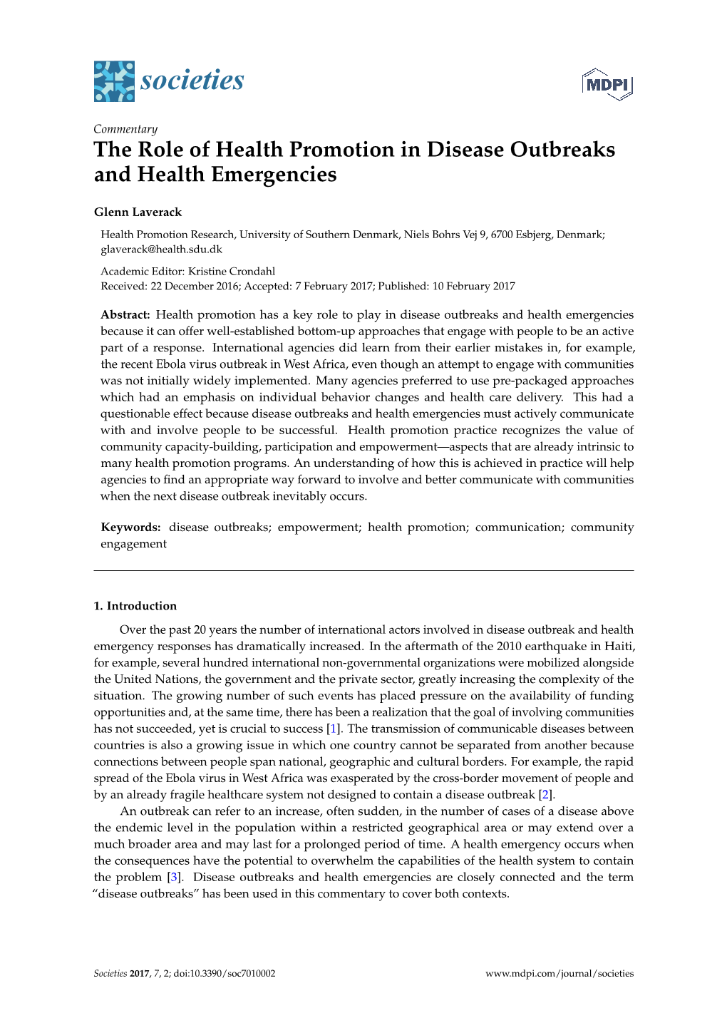 The Role of Health Promotion in Disease Outbreaks and Health Emergencies