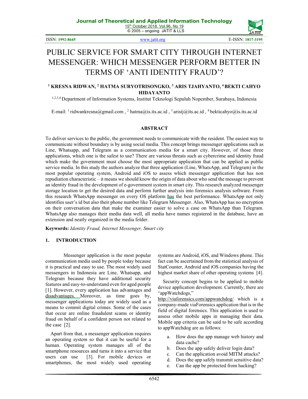 Public Service for Smart City Through Internet Messenger: Which Messenger Perform Better in Terms of ‘Anti Identity Fraud’?