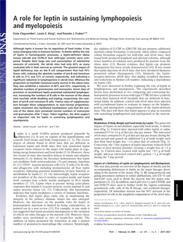 A Role for Leptin in Sustaining Lymphopoiesis and Myelopoiesis