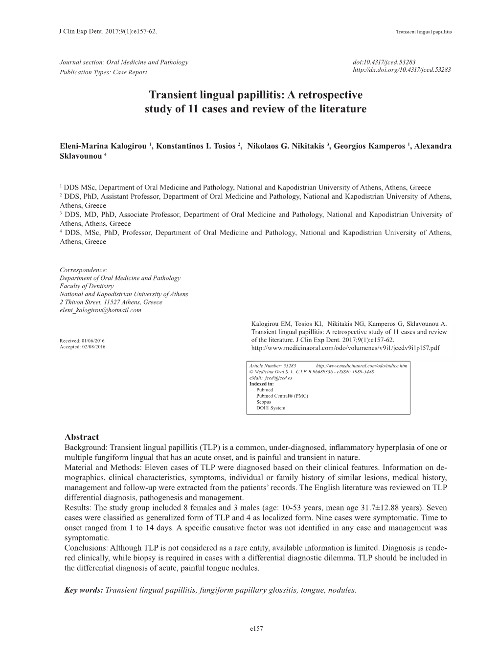 Transient Lingual Papillitis: a Retrospective Study of 11 Cases and Review of the Literature