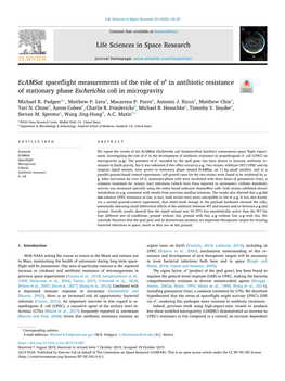 Ecamsat Spaceflight Measurements of the Role of Σs in Antibiotic
