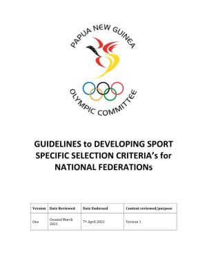 Guidelines to Developing Sport Specific Selection Criteria's For