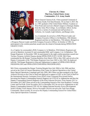 Clarence K. Chinn Maj Gen, United States Army Commander, U.S. Army South