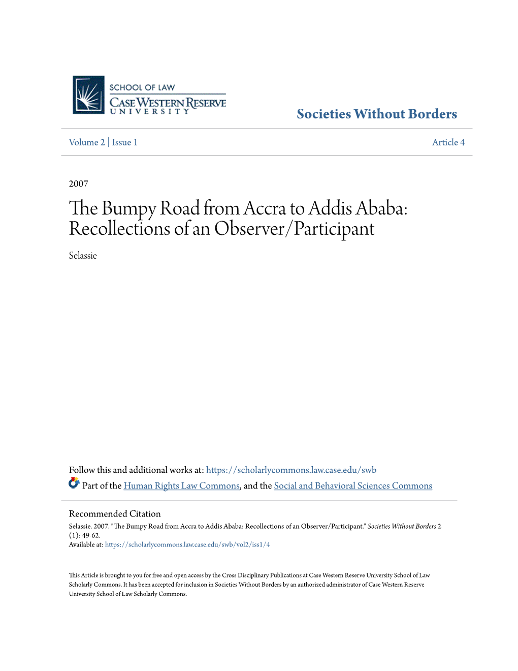 The Bumpy Road from Accra to Addis Ababa: Recollections of an Observer/Participant