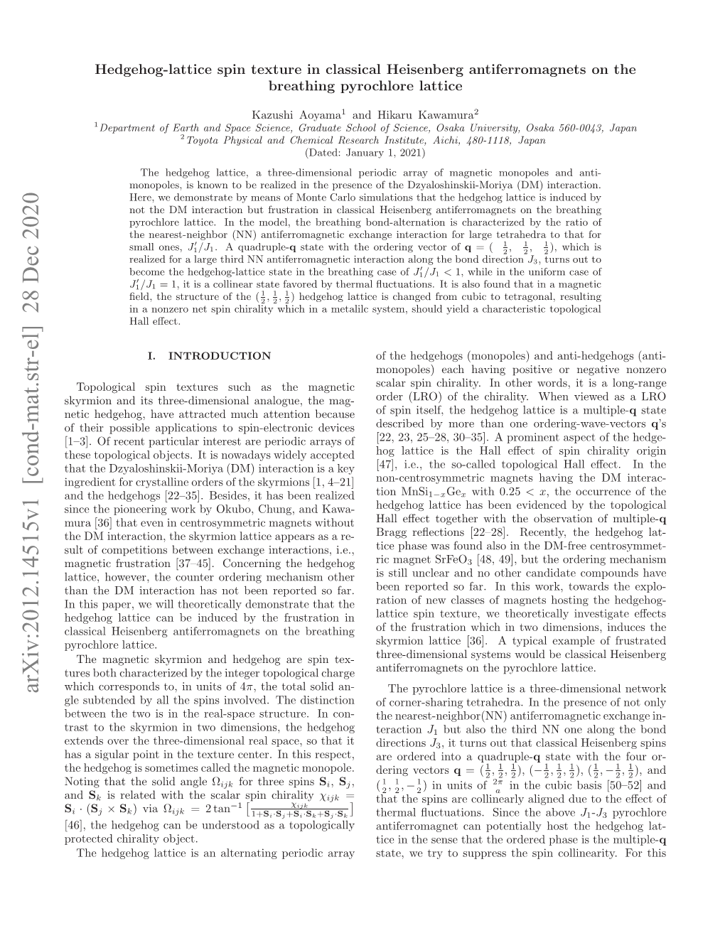 Hedgehog-Lattice Spin Texture in Classical Heisenberg