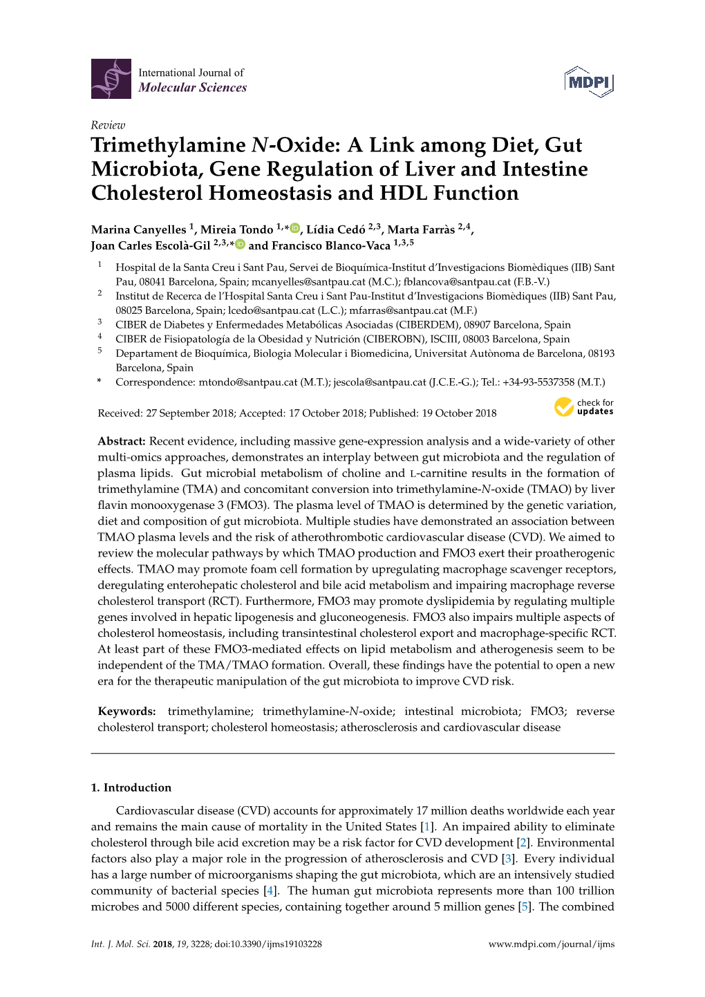 Trimethylamine N-Oxide: a Link Among Diet, Gut Microbiota, Gene Regulation of Liver and Intestine Cholesterol Homeostasis and HDL Function