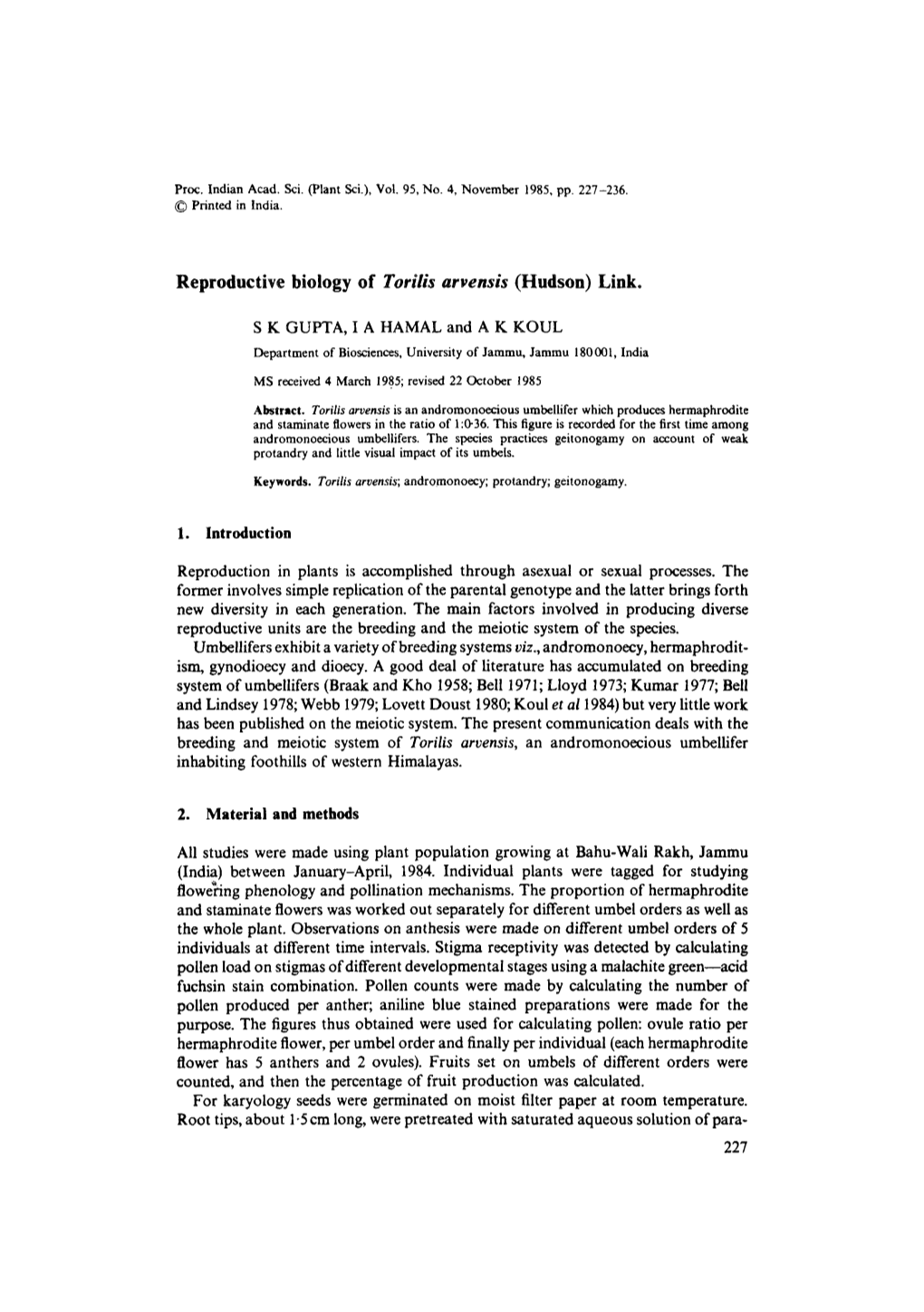 Reproductive Biology of <Emphasis Type=