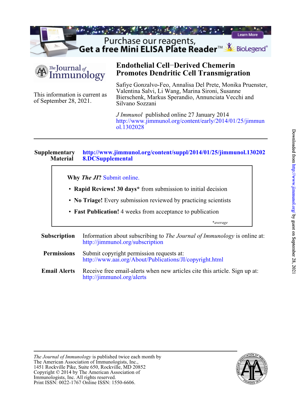 Promotes Dendritic Cell Transmigration Derived Chemerin