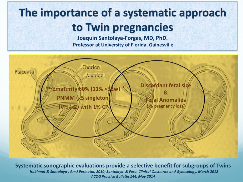 Twins Hubinnot & Santolaya , Am J Perinatol, 2010; Santolaya & Faro