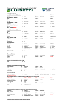 Ellesmere Rugby Draw Saturday 29Th April 2017