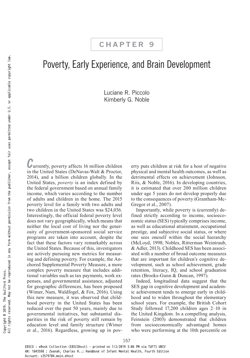 Chapter 9: Poverty, Early Experience, and Brain Development