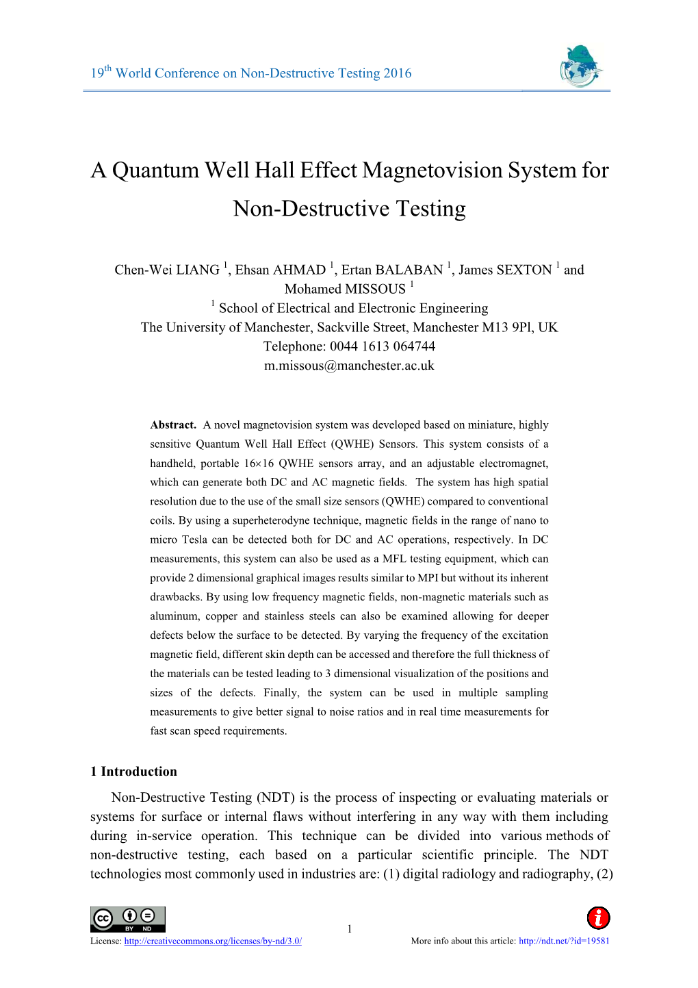 A Quantum Well Hall Effect Magnetovision System for Non-Destructive Testing