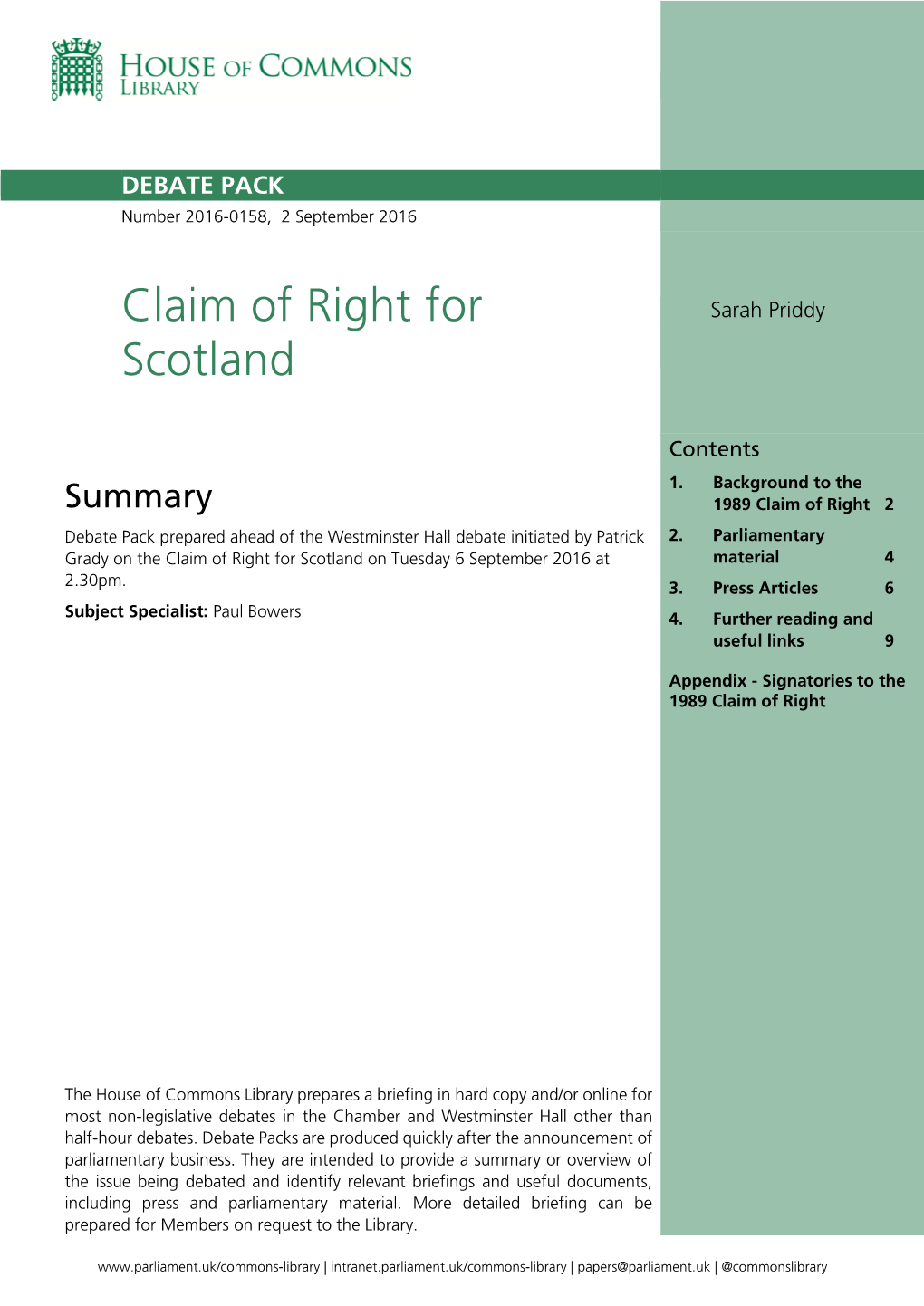 Claim of Right for Scotland on Tuesday 6 September 2016 at Material 4 2.30Pm