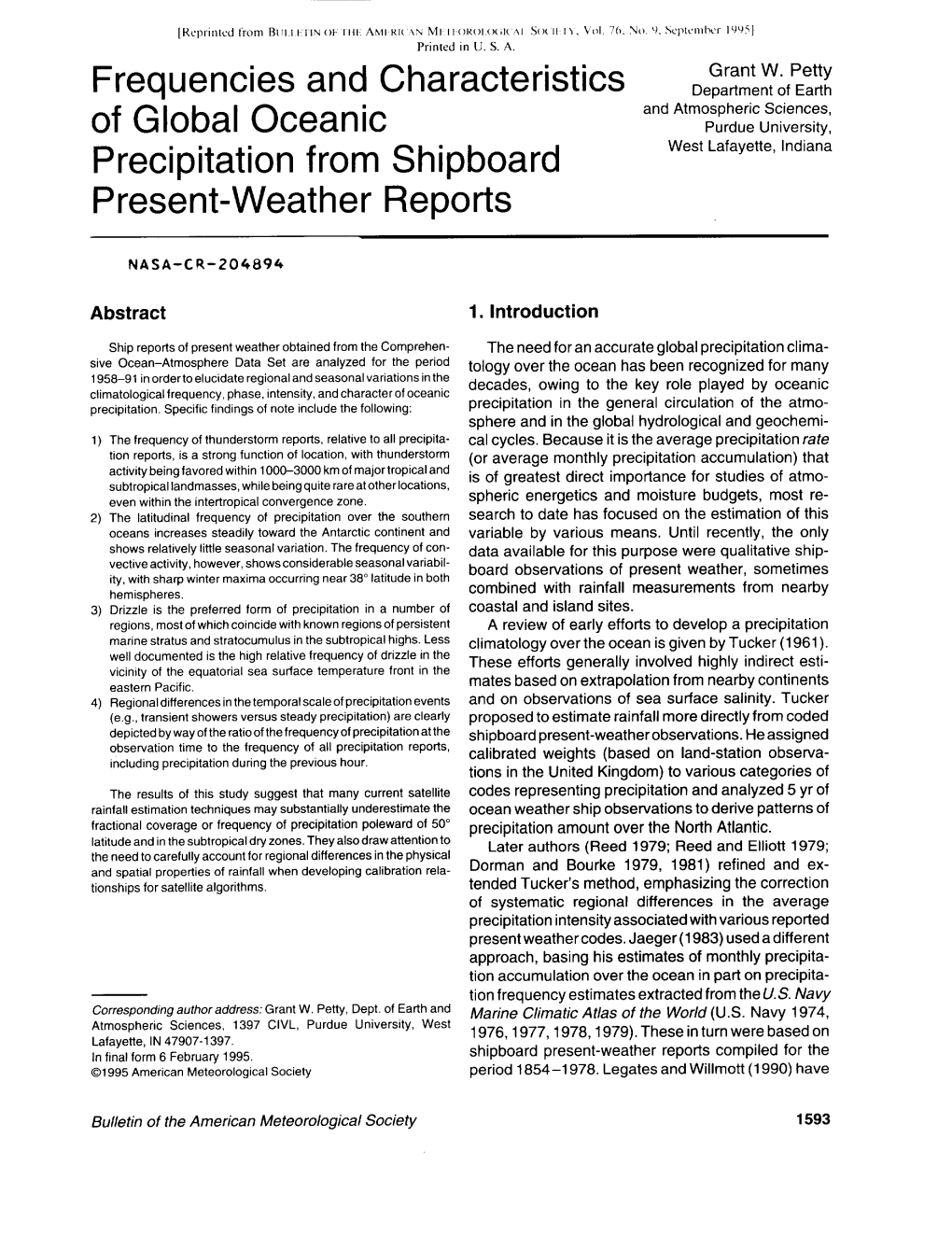 Frequencies and Characteristics of Global Oceanic Precipitation