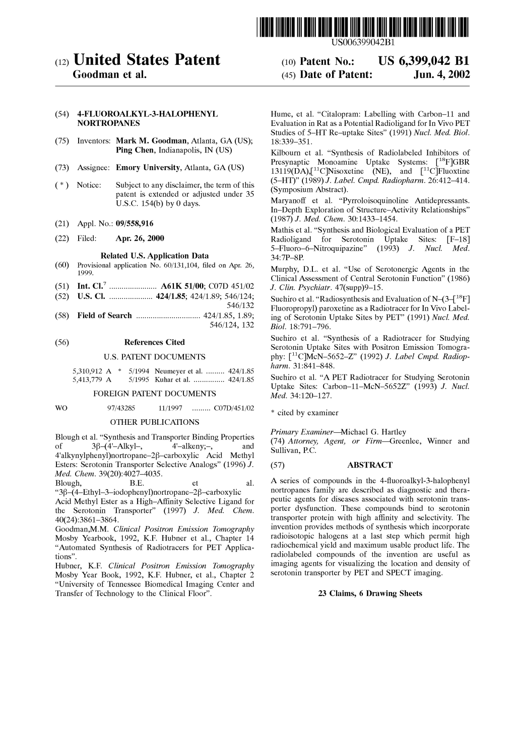 (12) United States Patent (10) Patent No.: US 6,399,042 B1 G00dman Et Al