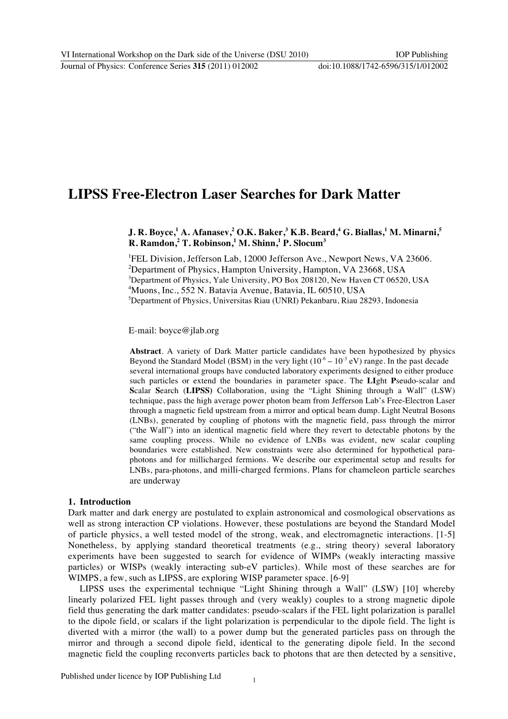 LIPSS Free-Electron Laser Searches for Dark Matter