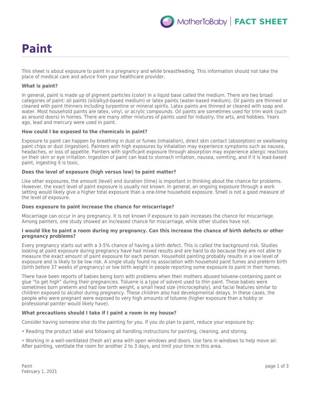 Paint and Pregnancy