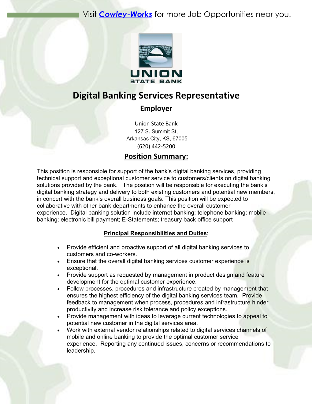 Digital Banking Services Representative Employer