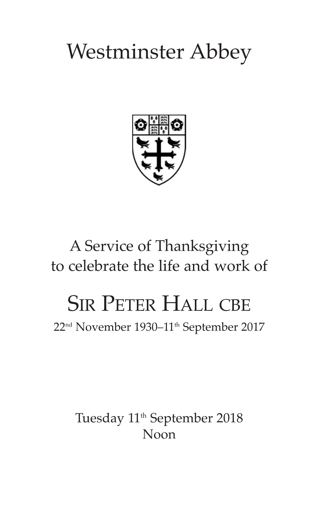 Order of Service for a Service of Thanksgiving