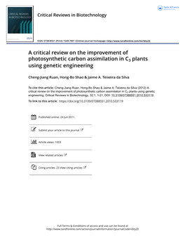 A Critical Review on the Improvement of Photosynthetic Carbon Assimilation in C3 Plants Using Genetic Engineering