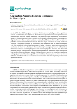 Application-Oriented Marine Isomerases in Biocatalysis