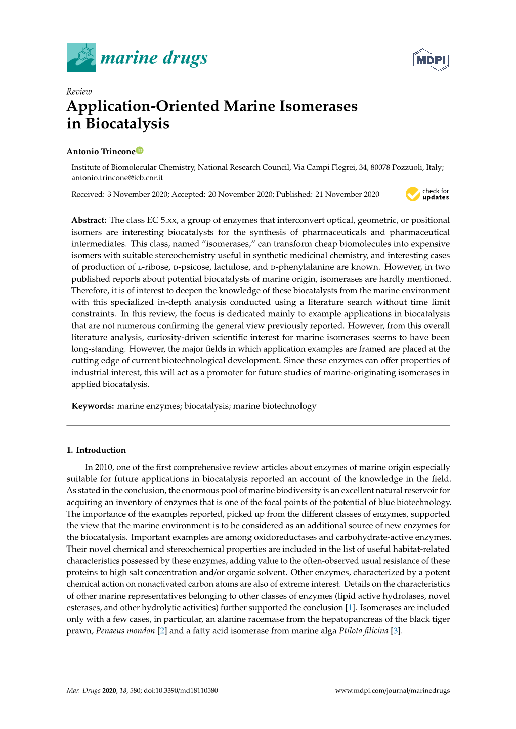 Application-Oriented Marine Isomerases in Biocatalysis