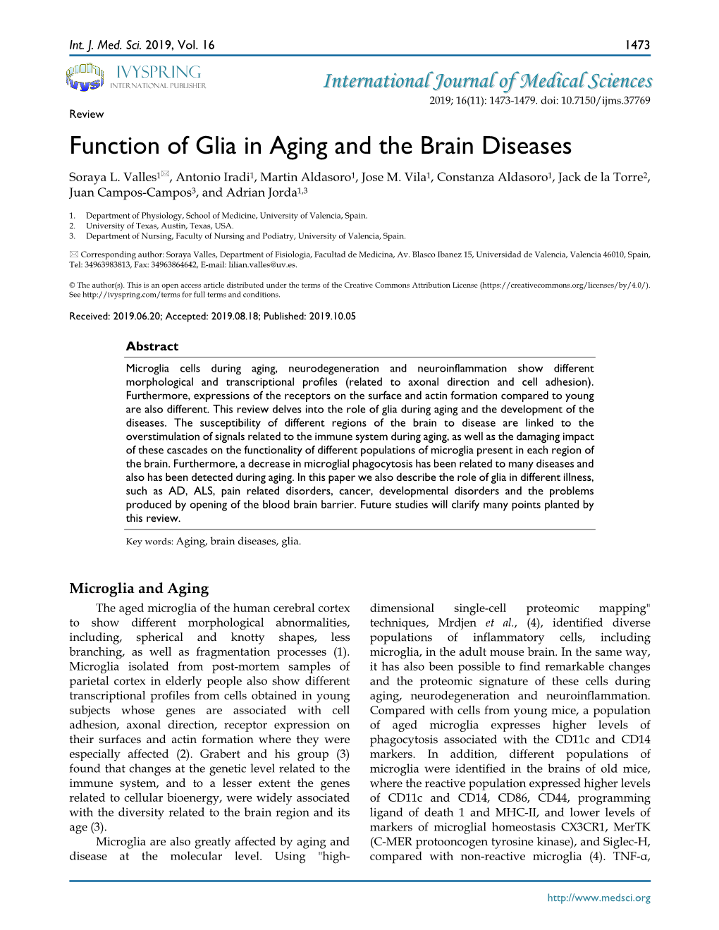 Function of Glia in Aging and the Brain Diseases Soraya L