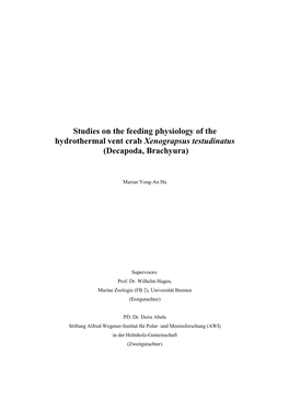 Studies on the Feeding Physiology of the Hydrothermal Vent Crab Xenograpsus Testudinatus (Decapoda, Brachyura)