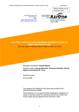 Political Participation and Media Representation of Roma and Sinti in Italy Osservazione