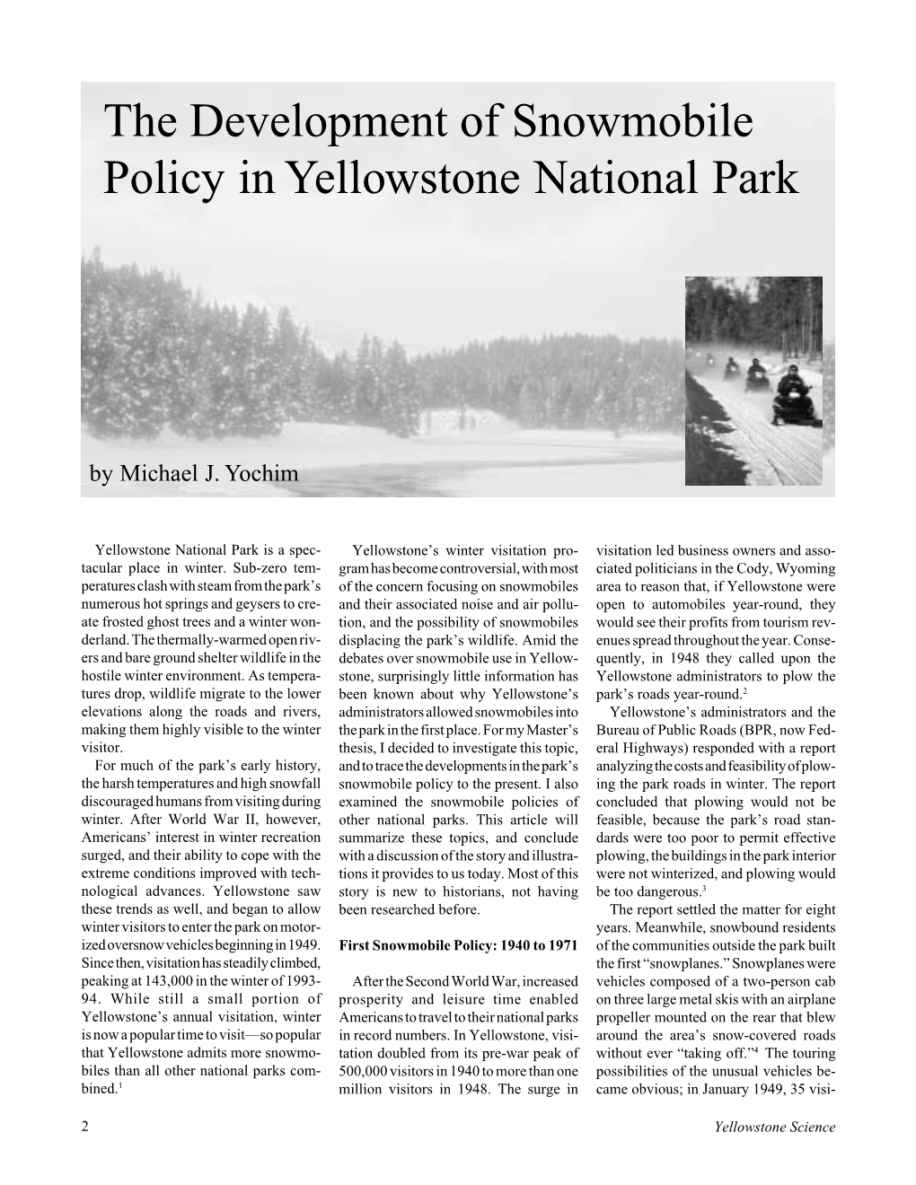 The Development of Snowmobile Policy in Yellowstone National Park