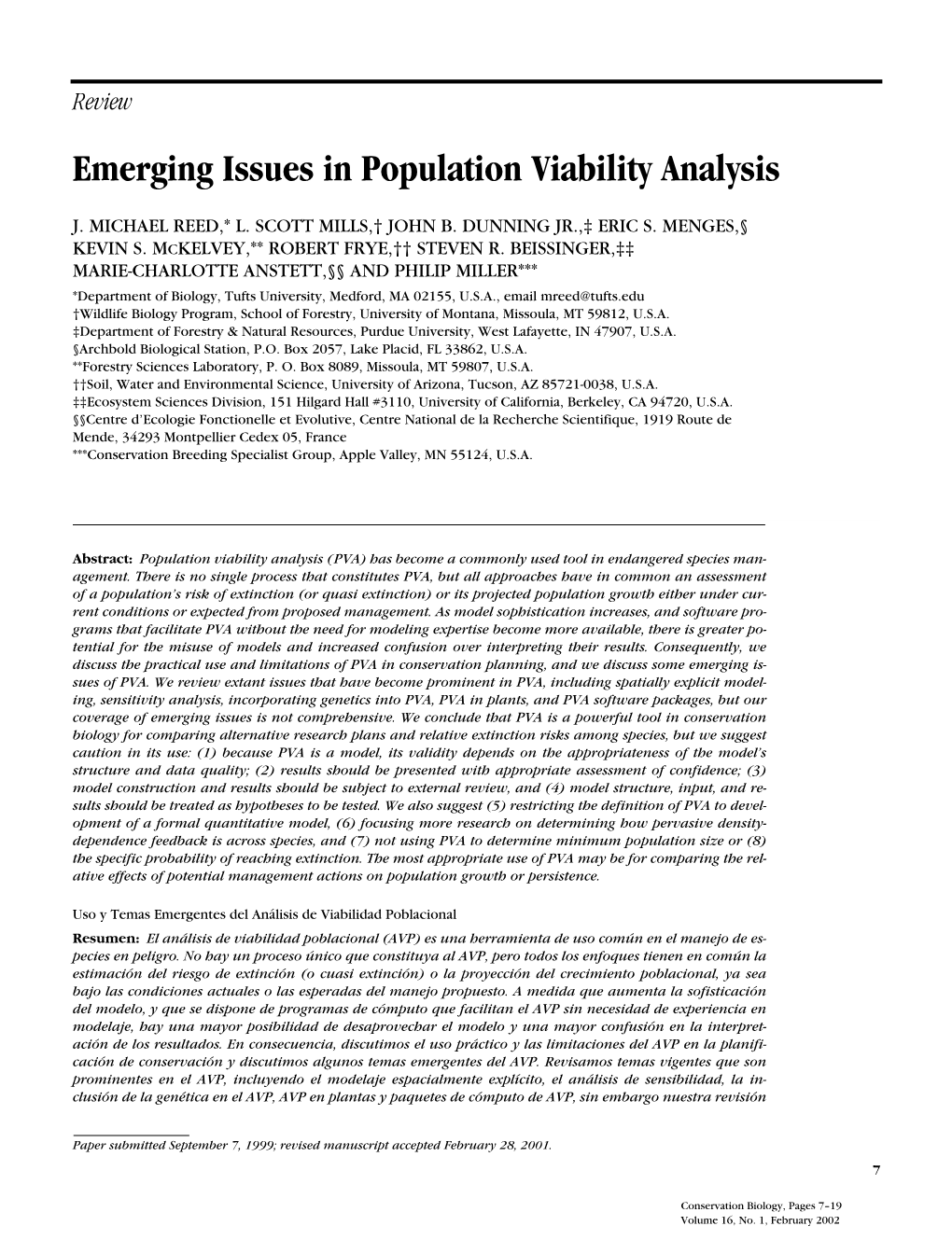 Emerging Issues in Population Viability Analysis