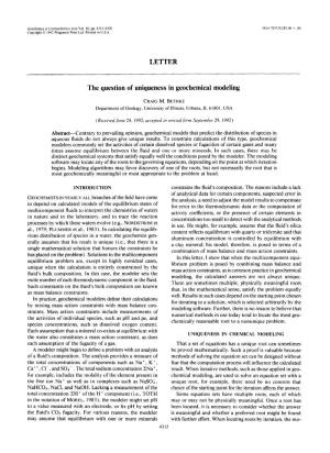 LETTER the Question of Uniqueness in Geochemical Modeling